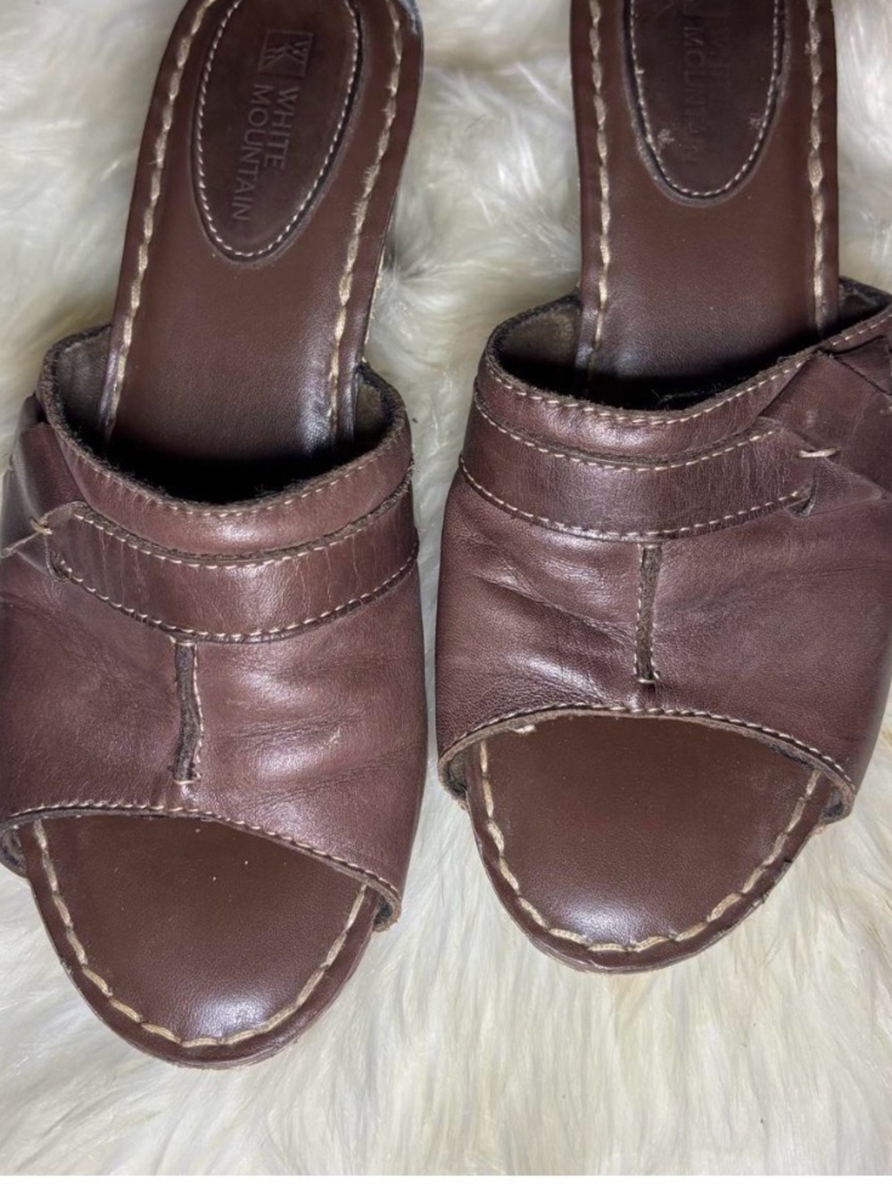 White Mountain Brown Leather Open-Toe Mules